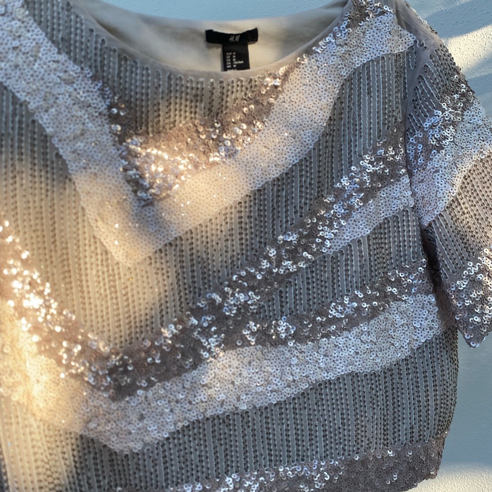 H&M Taupe Beige Beaded Cropped Top Size Medium M - Picture 3 of 6